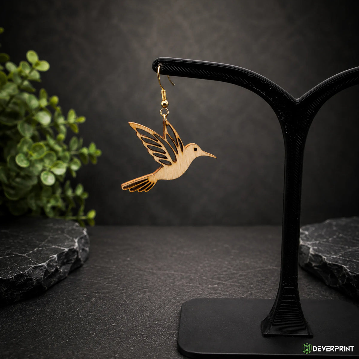 Boucles d’oreilles Colibri en bois – Crochets dorés ou argentés