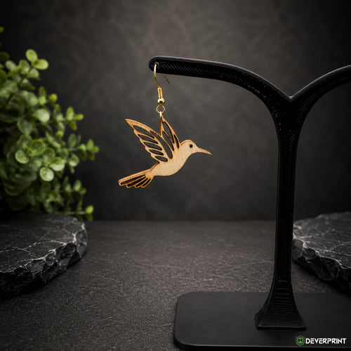 Boucles d’oreilles Colibri en bois – Crochets dorés ou argentés