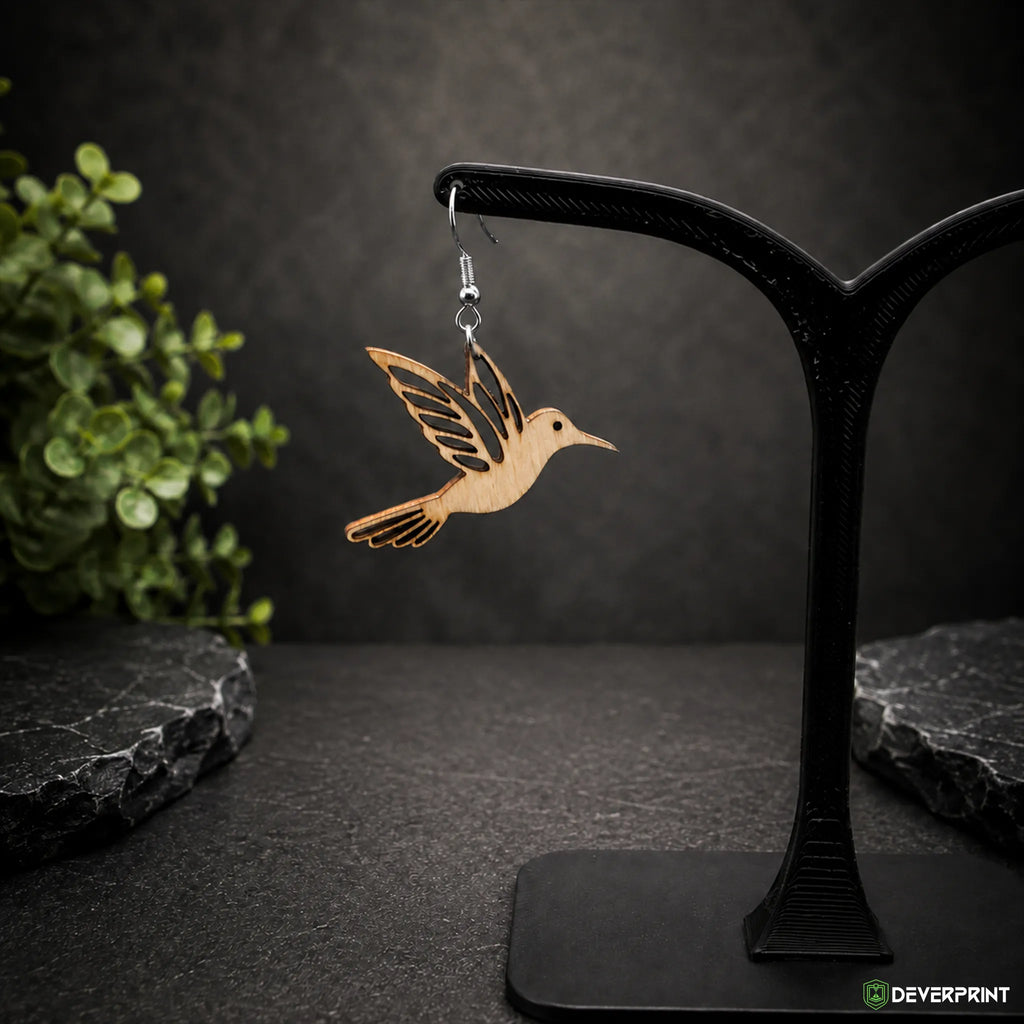 Boucles d’oreilles Colibri en bois – Crochets dorés ou argentés