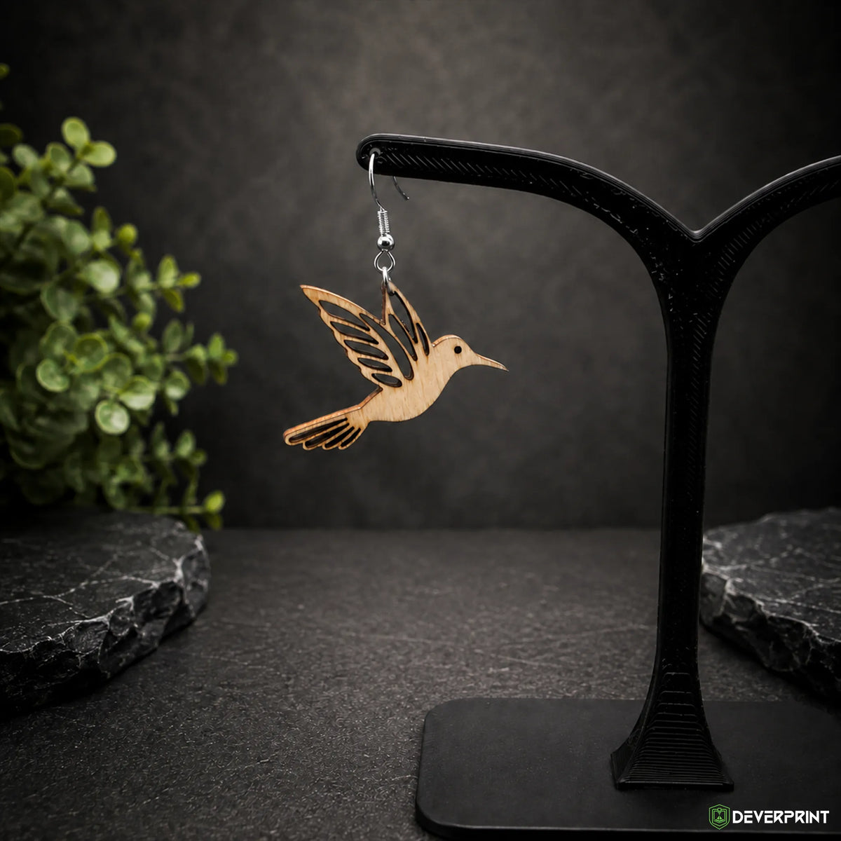 Boucles d’oreilles Colibri en bois – Crochets dorés ou argentés