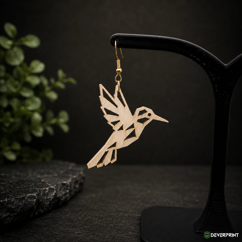 Boucles d’oreilles Colibri Origami en bois – Crochets dorés ou argentés