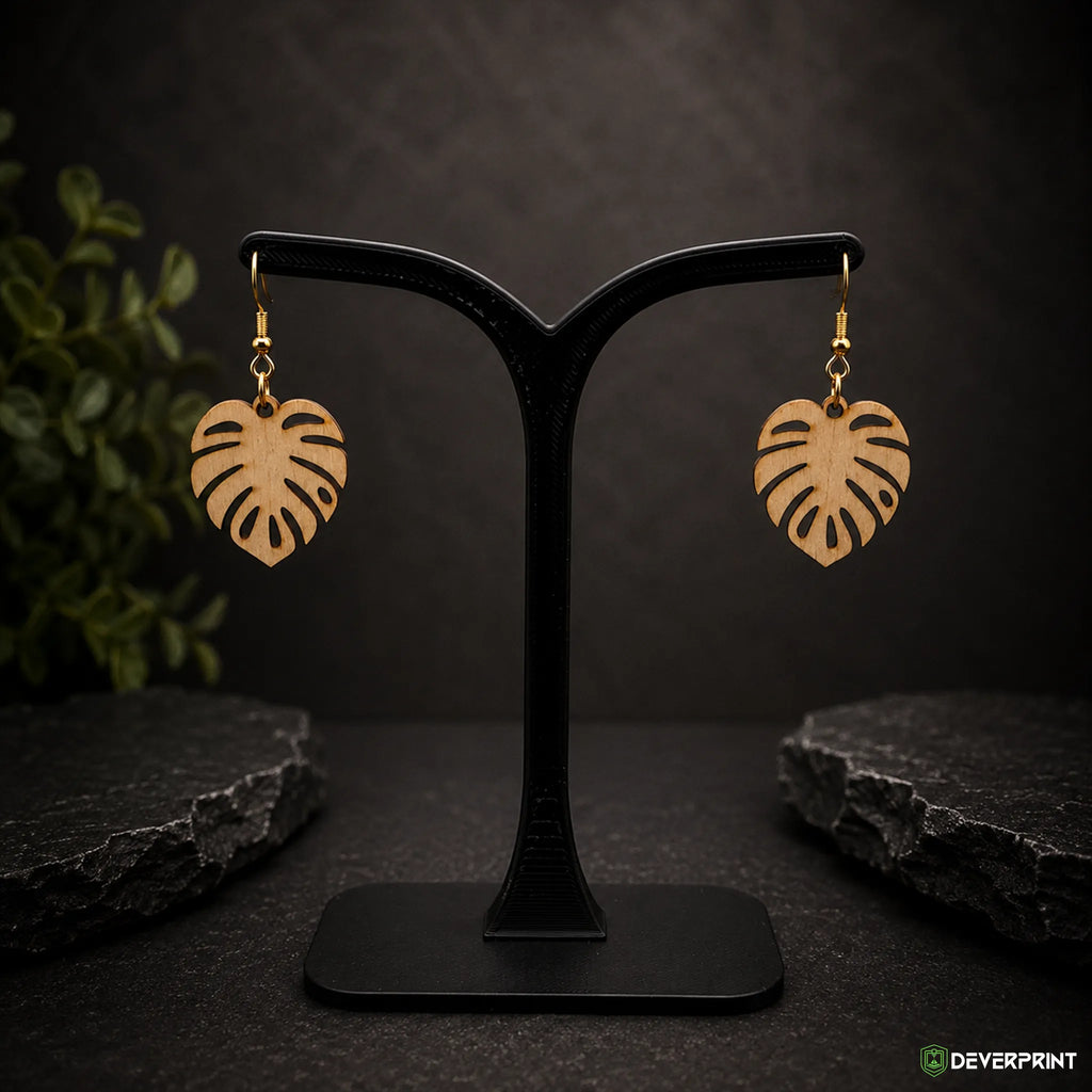 Boucles d’oreilles Feuille tropicale en bois – Crochets dorés ou argentés