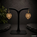 Boucles d’oreilles Feuille tropicale en bois – Crochets dorés ou argentés