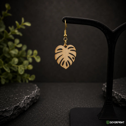 Boucles d’oreilles Feuille tropicale en bois – Crochets dorés ou argentés