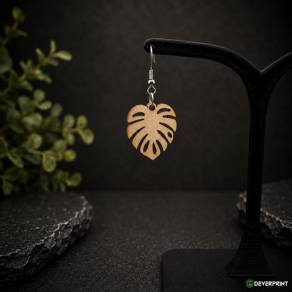 Boucles d’oreilles Feuille tropicale en bois – Crochets dorés ou argentés