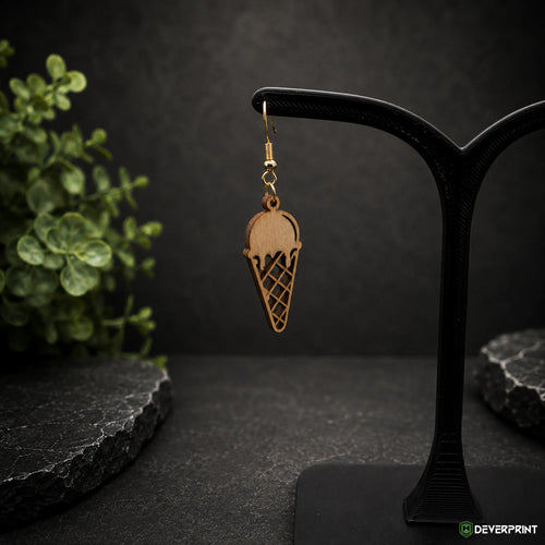Boucles d’oreilles Cornet de glace en bois – Crochets dorés ou argentés