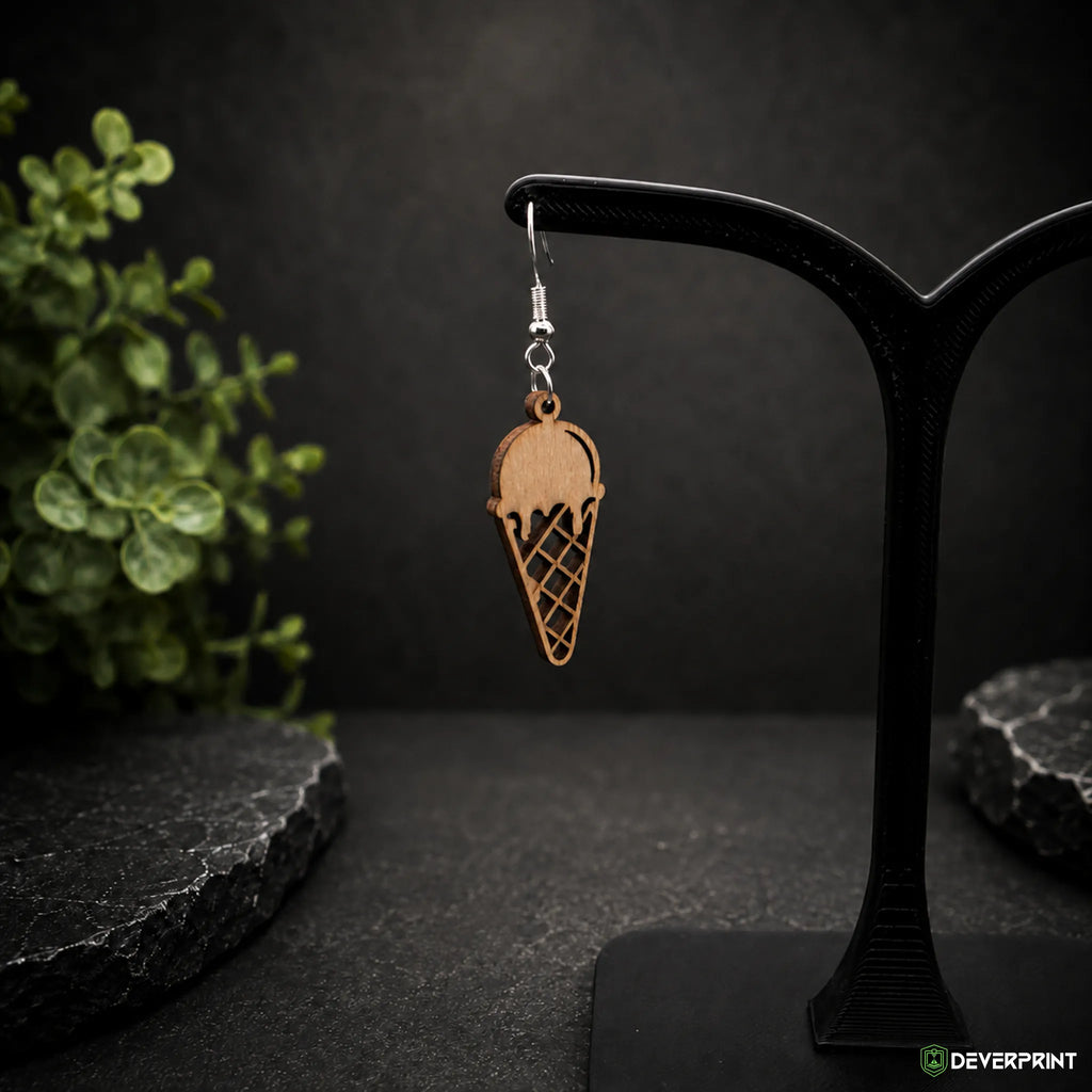 Boucles d’oreilles Cornet de glace en bois – Crochets dorés ou argentés