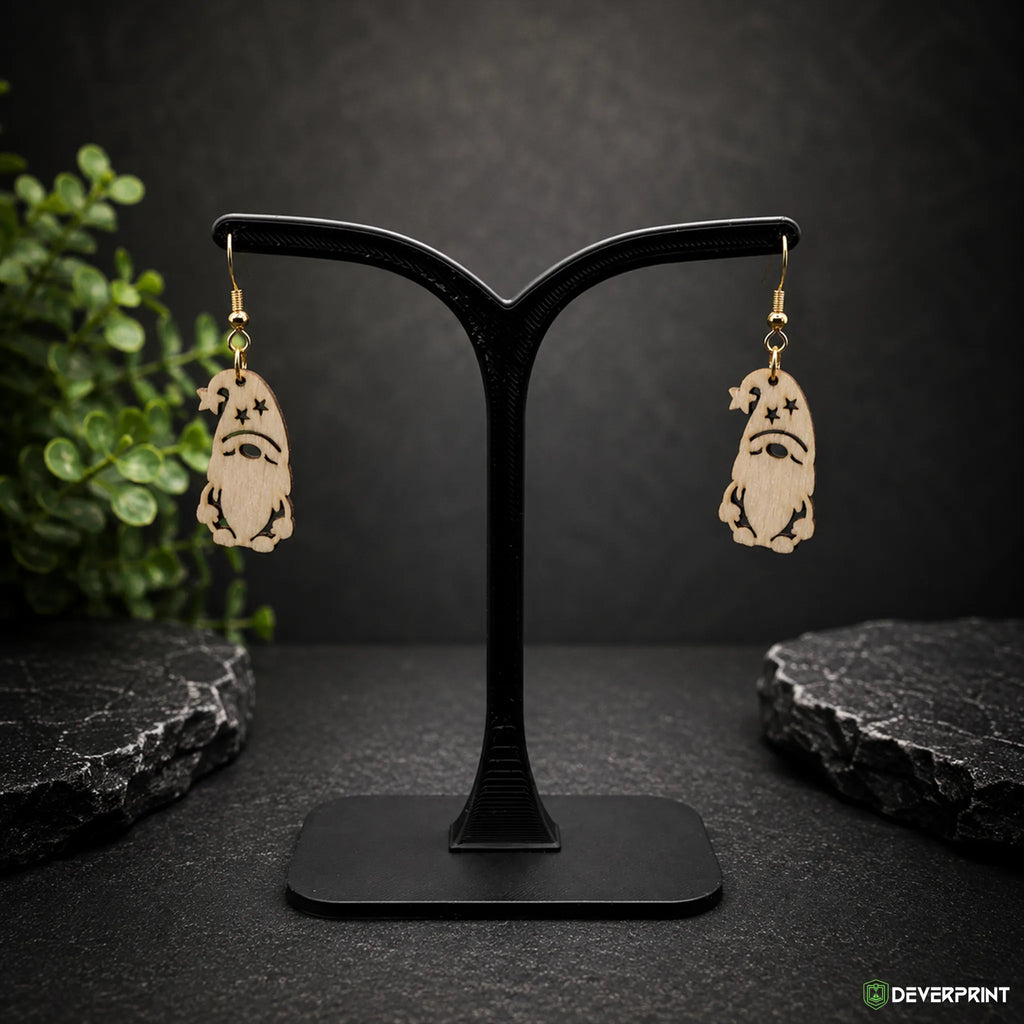 Boucles d’oreilles Gnome en bois – Crochets dorés ou argentés