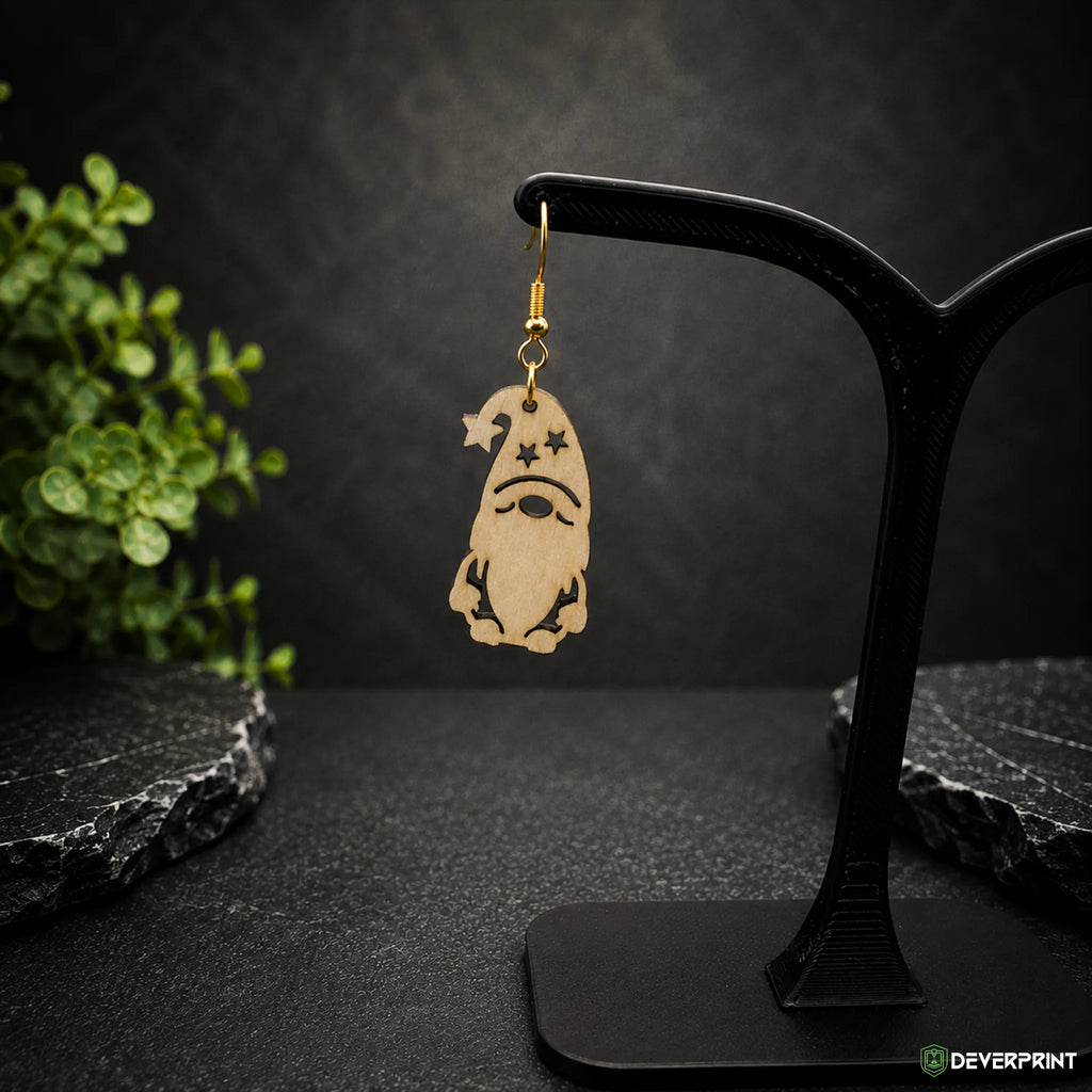 Boucles d’oreilles Gnome en bois – Crochets dorés ou argentés
