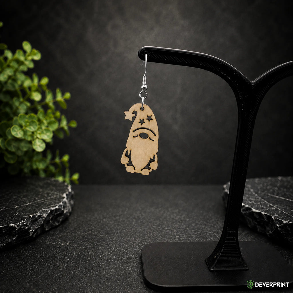 Boucles d’oreilles Gnome en bois – Crochets dorés ou argentés
