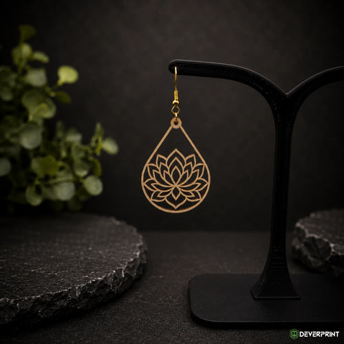 Boucles d’oreilles Fleur de lotus en bois – Crochets dorés ou argentés