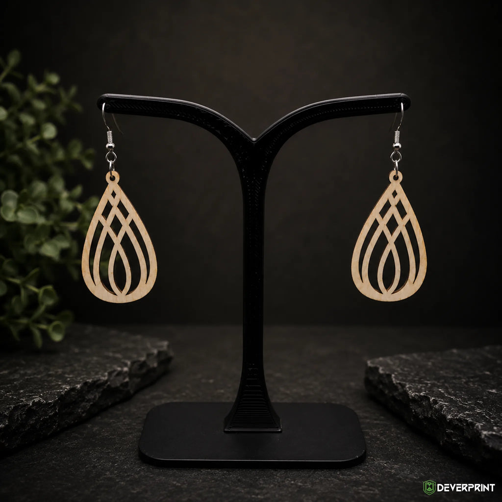 Boucles d’oreilles Goutte ajourée en bois – Crochets dorés ou argentés