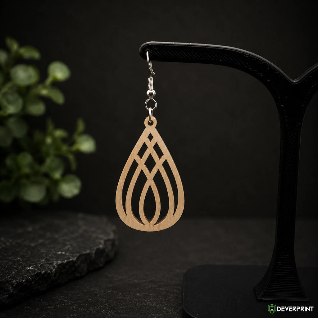 Boucles d’oreilles Goutte ajourée en bois – Crochets dorés ou argentés