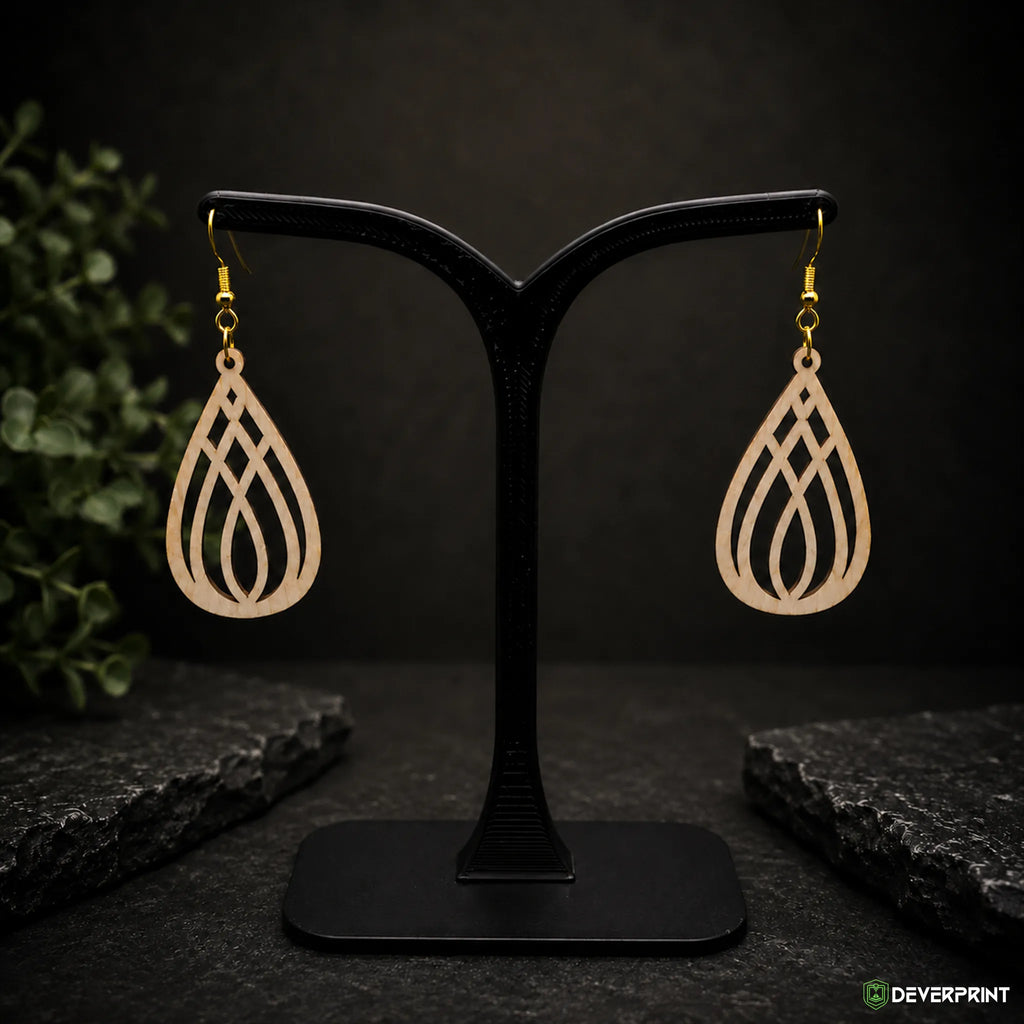 Boucles d’oreilles Goutte ajourée en bois – Crochets dorés ou argentés