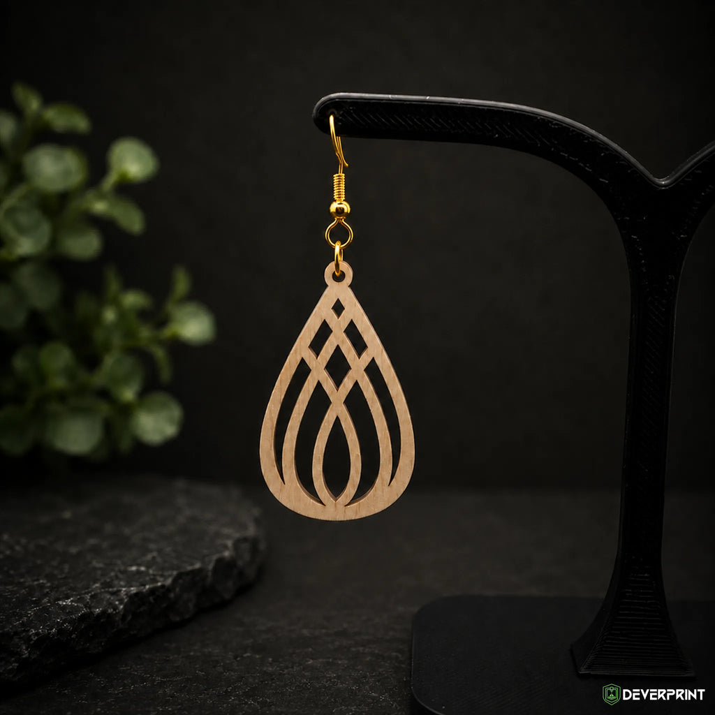 Boucles d’oreilles Goutte ajourée en bois – Crochets dorés ou argentés